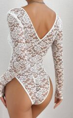 Pink Floral Lace Long Sleeve Bodysuit