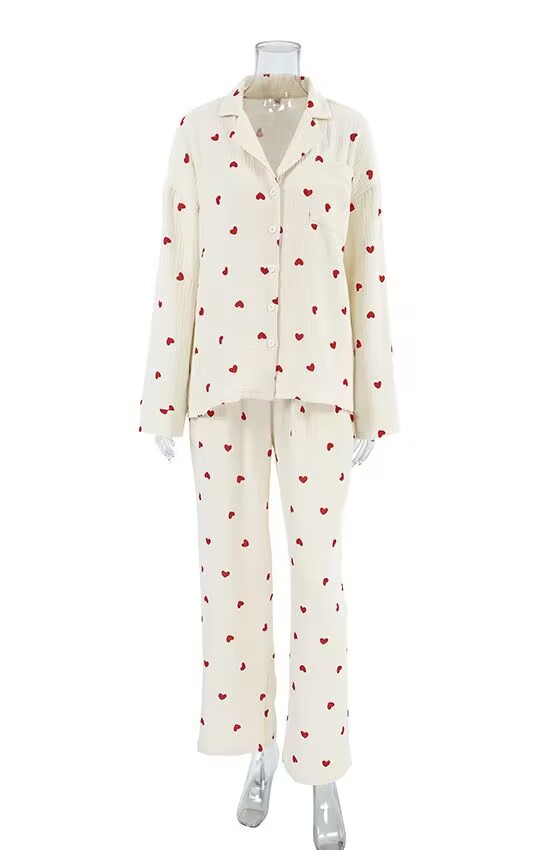 Red Heart Print Pajama Set