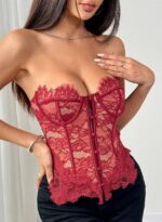 Burgundy Lace Strapless Corset Top