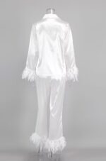 Blush Satin Feather Trim Pajama Set