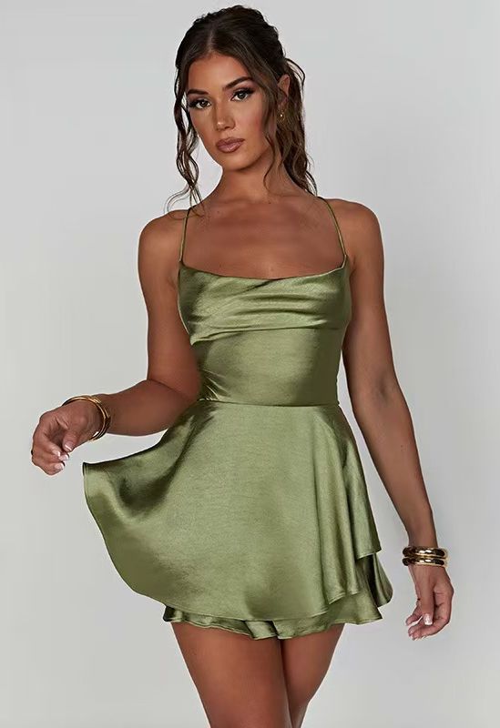 Red Satin Cowl Neck Mini Dress