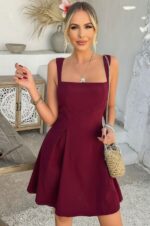 Burgundy Square Neck Mini Dress