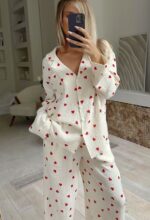 Red Heart Print Pajama Set