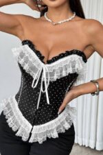 Lace Trim Polka Dot Corset