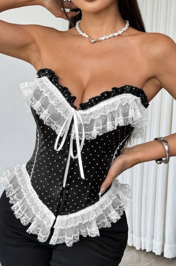 Lace Trim Polka Dot Corset