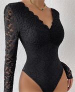 Pink Floral Lace Long Sleeve Bodysuit