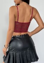 Wine Red Satin-Lace Corset Top