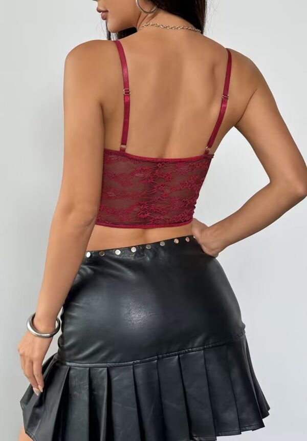 Wine Red Satin-Lace Corset Top
