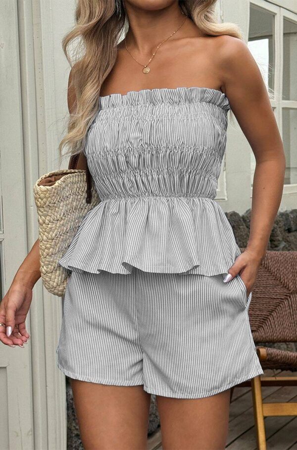 Pink Striped Strapless Peplum Two-Piece Set