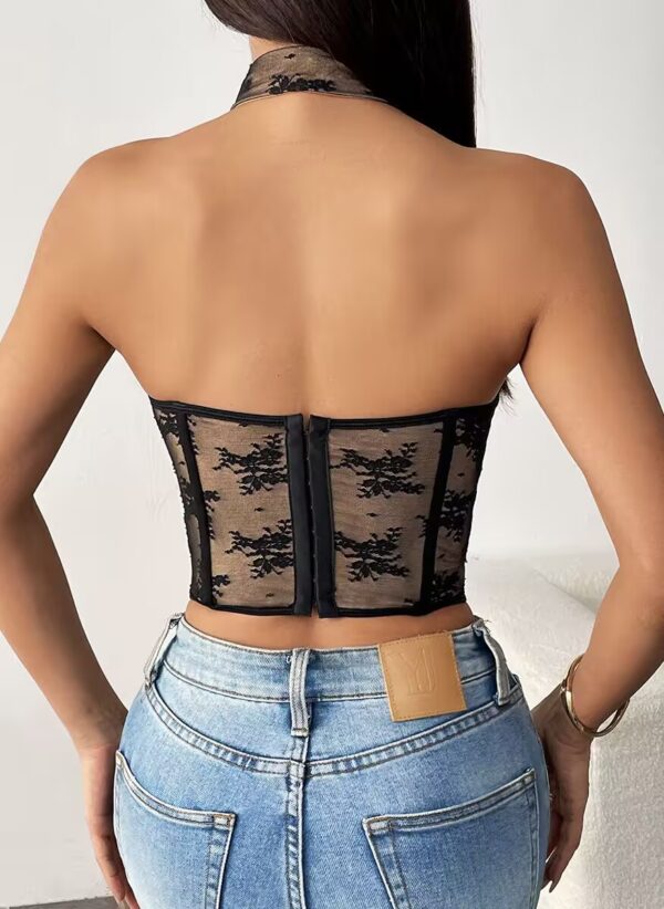 Nude & Black Lace Halter Corset Top