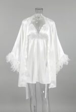 Angelic Whispers Feather-Trimmed Satin Robe