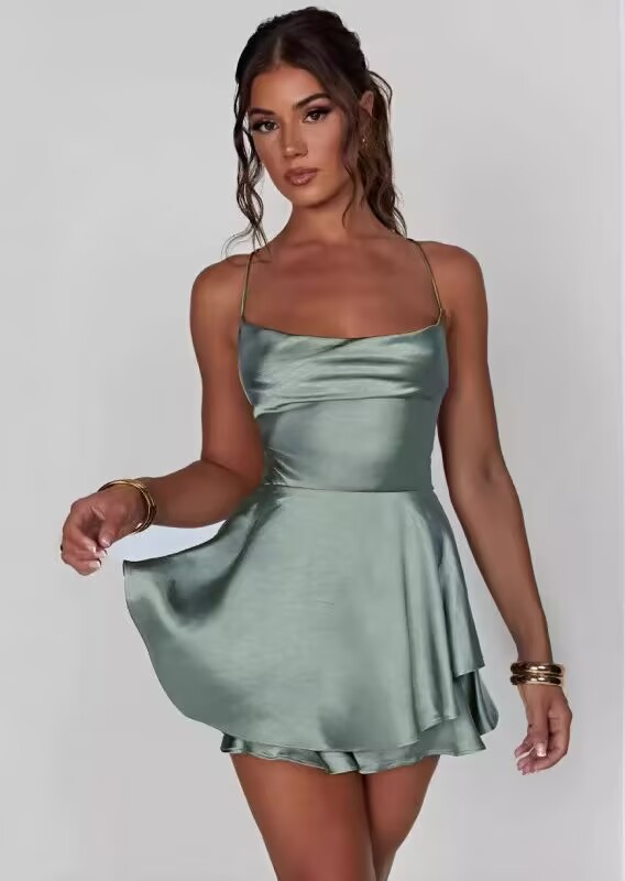 Red Satin Cowl Neck Mini Dress