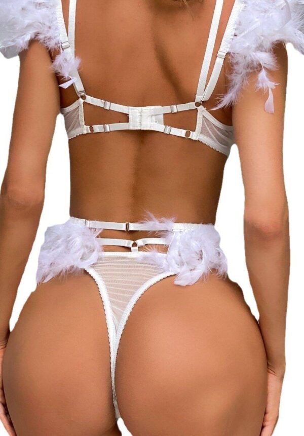 Red Feather Lace Lingerie Set with Chain Detail