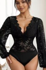 Scalloped Lace Bell-Sleeve Bodysuit