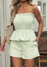 Pink Striped Strapless Peplum Two-Piece Set