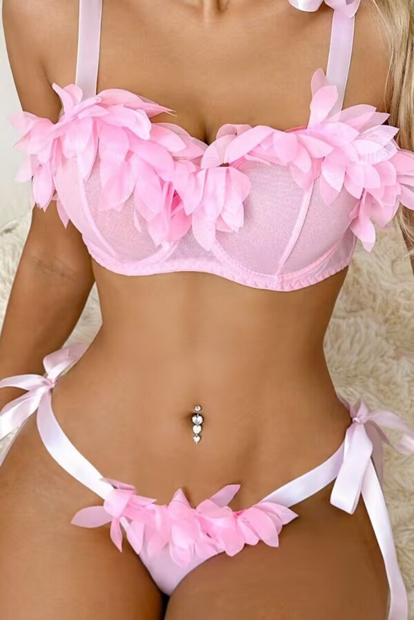  Pink 3D Petal Lingerie Set