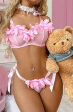  Pink 3D Petal Lingerie Set