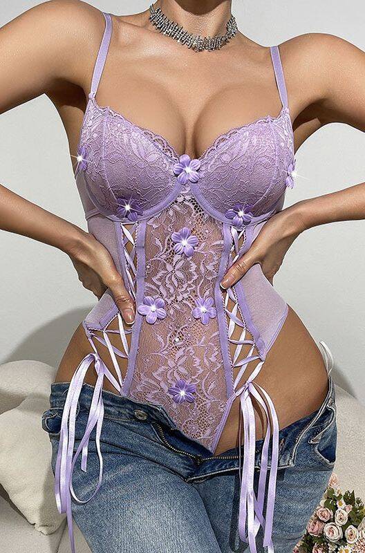 Sexy Lavender Lace Bodysuit